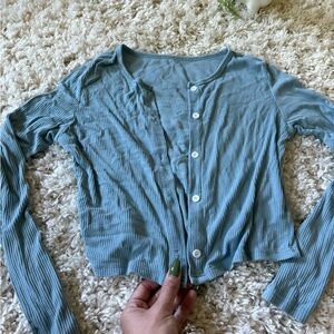 Stylish Blue Ribbed Button-Down Shirt for Women